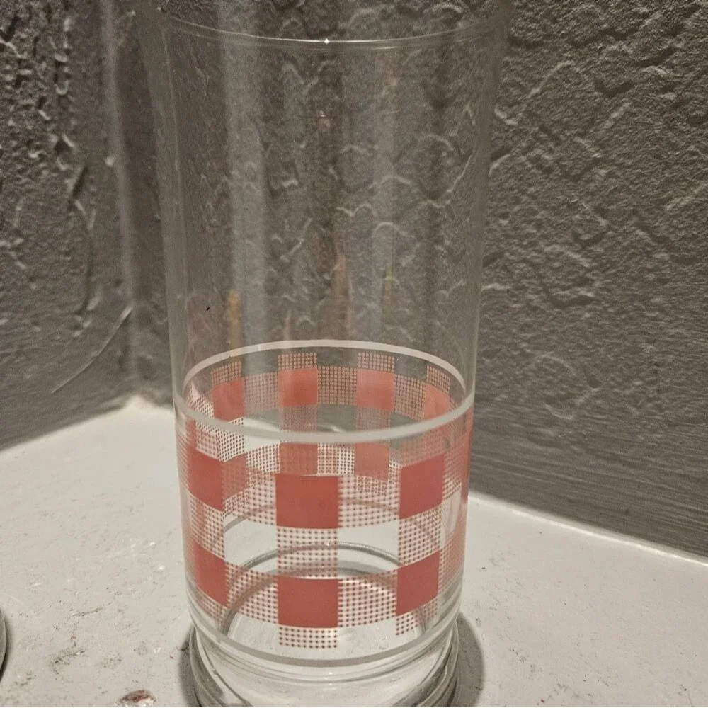 Vintage Libby Pink Gingham Drinking Glasses 6
